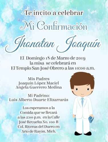 50 Invitaciones Impresas Confirmaciòn Niño