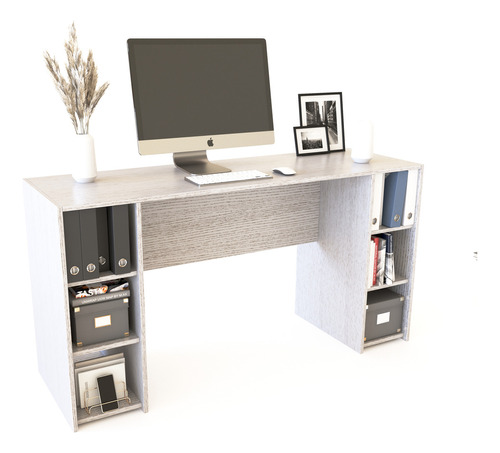 Escritorio Con 6 Estantes Moderno Estudio Home Office Delos Roble/blanco