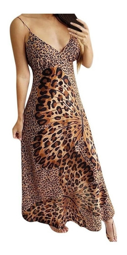 Vestido De Cuello En V, Leopardo, Mariposa Sin Mangas S