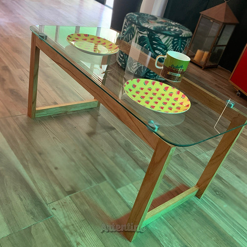 Imagen 3 de 7 de Mesa Ratona Grande Xl 90cm Nórdica Escandinava Madera Vidrio