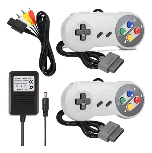 Kit Para Super Nintendo Compatível 2 Controle + Fonte + Cabo Cinza