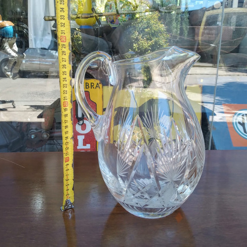 Antigua Jarra Ponchera De Cristal Tallado Gran Tamaño (Usado)