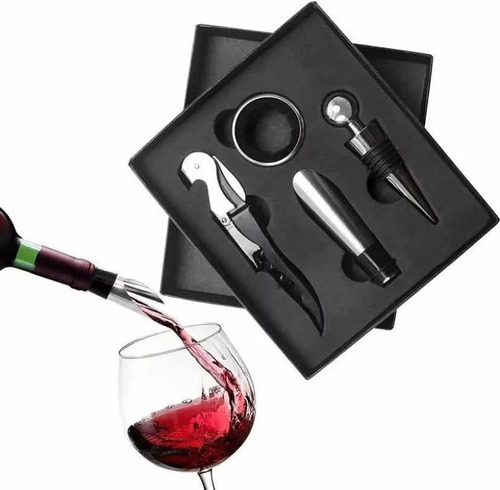 Accesorios Vino Set Para Regalo Presentación En Caja Negra