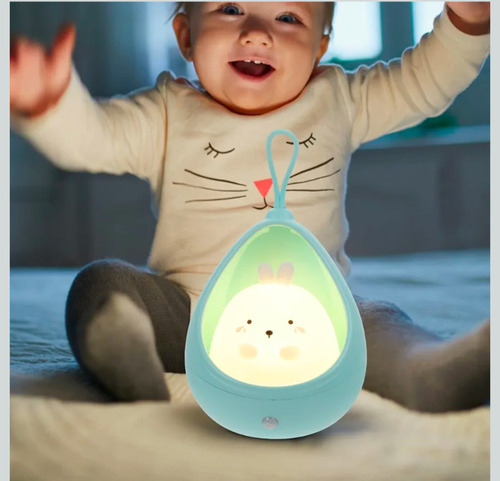 Lámpara Infantil De Silicona Sensor Movimiento Carga Usb Celeste Blanco
