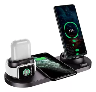 Qi Estación 6en1 iPhone,iwatch,AirPods,iPad Carga Rápida 10w