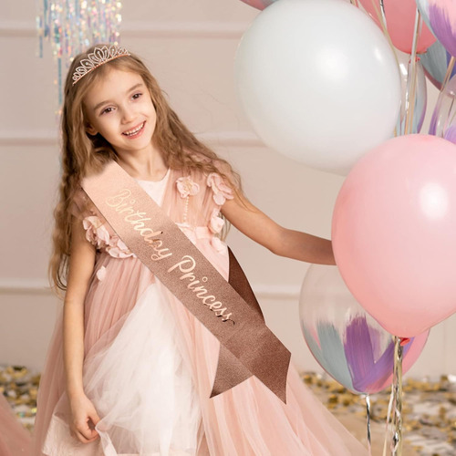 Curasa Corona De Princesa De Oro Rosa Y Banda De Princesa D