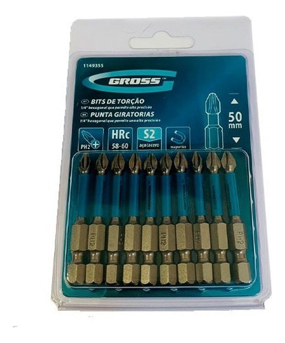 Kit Bits De Torção / Impacto Gross Ph2 50mm 10 Peças