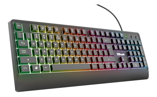 Imagen 2 de 2 de Teclado gamer Trust Ziva QWERTY español España color negro con luz rainbow
