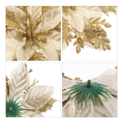 12 Unidades De Flores De Pascua Artificiales Con Purpurina N