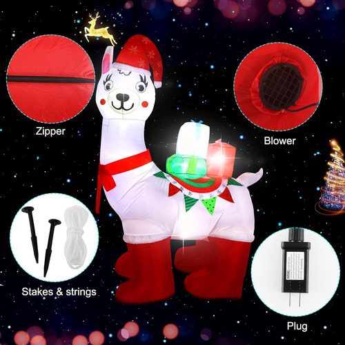 Hiboom De 6 Pies De Altura Llama De Navidad Inflable Con Led