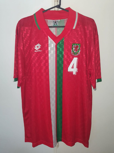 Camiseta Seleccion Gales Lotto 1996 #4 Vinnie Jones Talle Xl