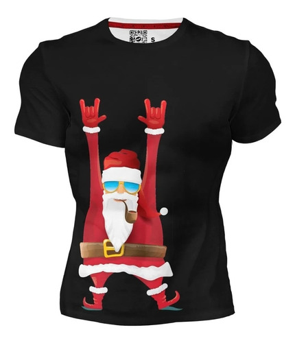 Playera Sublimada Full Print Santa Claus Manos Arriba Y Pipa