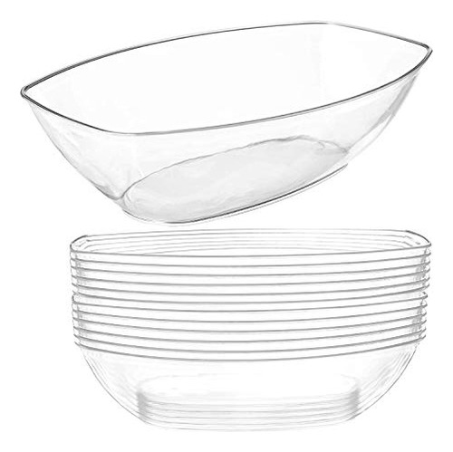 12 Pack Clear Oval Plastic Serving Bowls (64 Oz) Dispos...