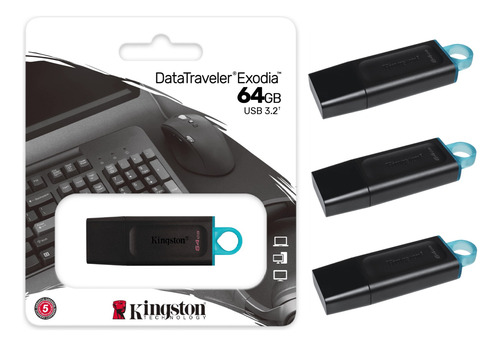 Memoria Usb Kingston 64gb 3.2 Kit De 3 Unidades