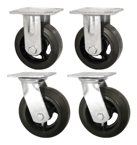 Kit Ruedas Giratorias(2) Fijas(2) Fundicion Y Goma 150mm
