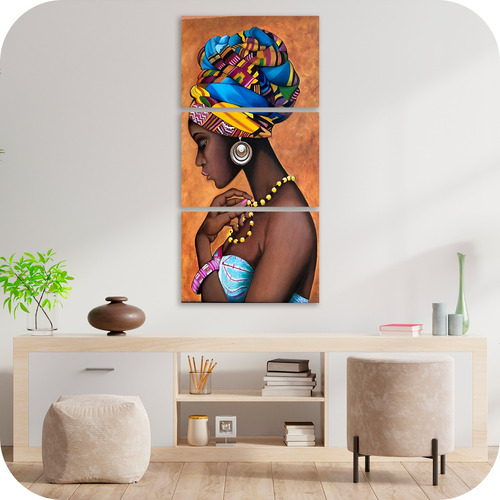 Cuadro Africana Etnico Ilustracion Arte Moderno Triptico