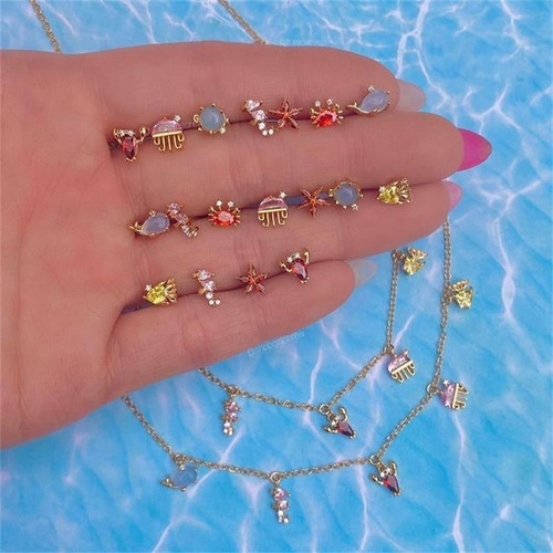 Imagen 5 de 10 de Piercing Oreja Animalitos De Mar Aretes 1 Pza Bolita Atrás