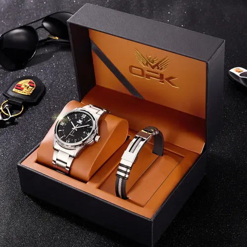 Opk Conjunto De Relógio E Pulseira Masculino Luxo 6003