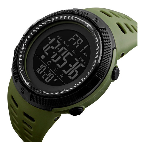 Reloj Skmei 1251 Running Chronometer Con Alarma De Cuenta Regresiva Para Hombre Y Bisel De Caja, Color Verde Y Negro