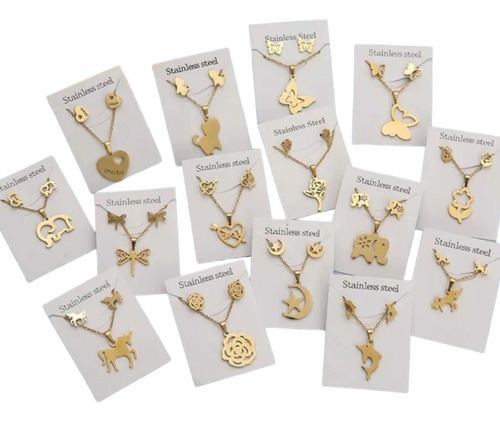 Lote 20 Piezas Acero Inoxidable Juego De Aretes Collar Dije