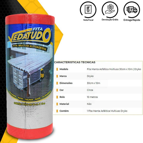 Imagem 2 de 5 de Manta Asfáltica Auto Adesiva Aluminizada - 30cm X 10m