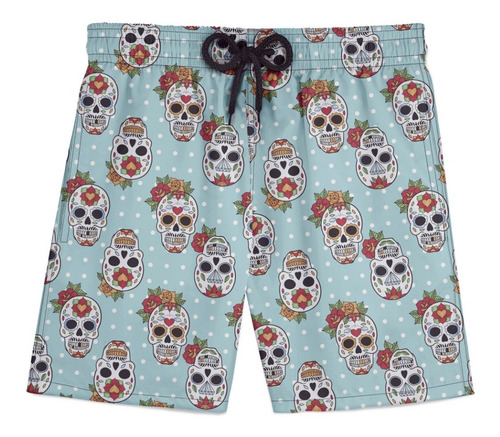 Bermuda Tactel Caveira Mexicana Dia De Los Muertos Vintage