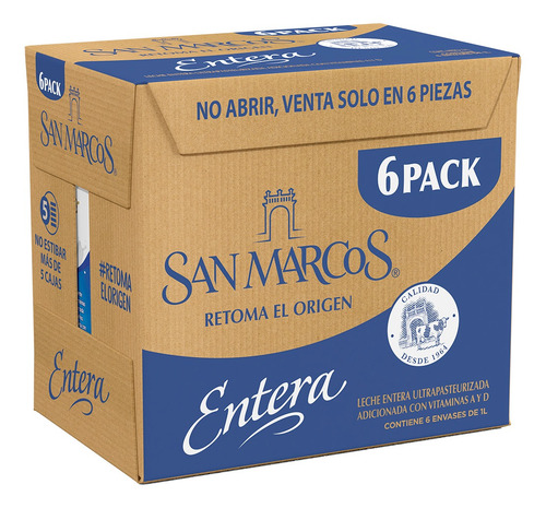 Leche San Marcos Entera De 1 Lt 6 Piezas