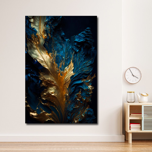 Cuadro Abstracto Dorado Azul Elegante Sala Canvas 120x60