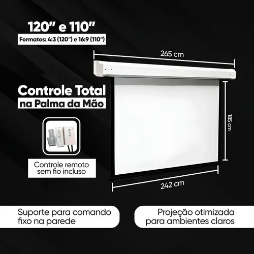 Ecran 120 Polegadas Em Cm Tela De Projeção Elétrica - Domori - 120 Polegadas Retratil C/ Controle ...