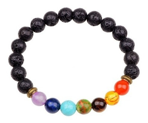 Imagen 3 de 5 de Pulsera 7 Chakras Piedra Volcanica