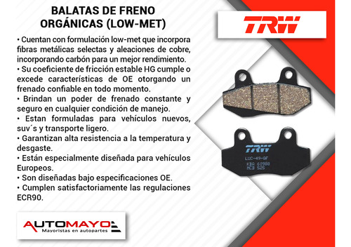 Jgo Balatas Bajos Metales Tras Y Del Trw X4 3.0l 6 Cil 15-18