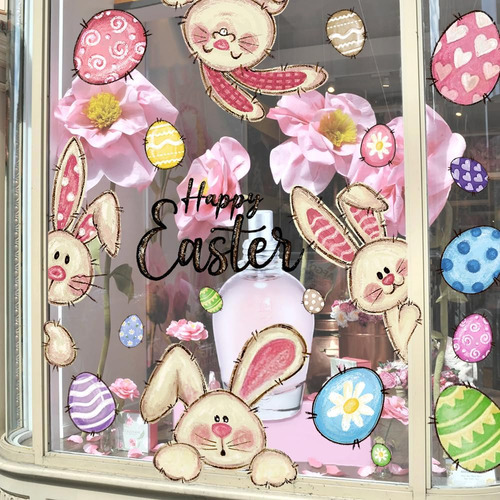Pegatinas De Pascua Para Ventana Con Conejo Para Primavera