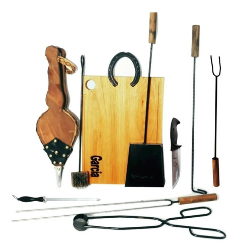 Set Parrilla  Asado Juego Asador Tabla Grabada Regalo Papa