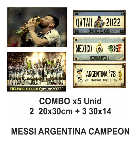 Cartel Chapa Vintage Retro Argentina Campeón Messi X5 - Full
