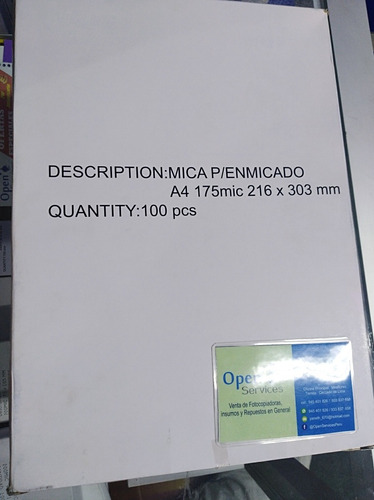 Imagen 1 de 1 de Micas Para Enmicadora A4 175mic