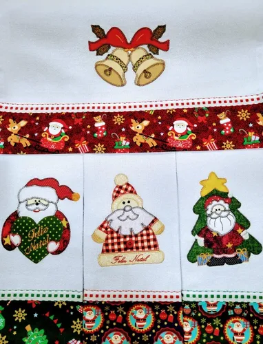 Kit 50 Panos Prato Bordado De Natal Patchwork !! Com Bainha Kit 50 Panos Prato Bordado De Natal Patchwork !! Com Bainha