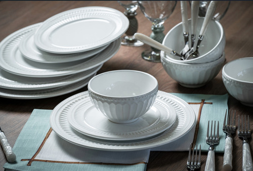 Aparelho de Jantar de Cerâmica com 12 peças Poppy Branco - Scalla Cerâmica