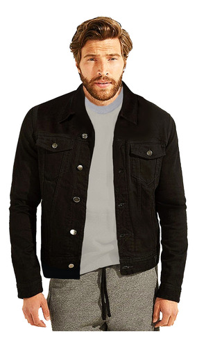 Campera Jean Hombre Negro Negra S Al Xxl Elastizado Denim 