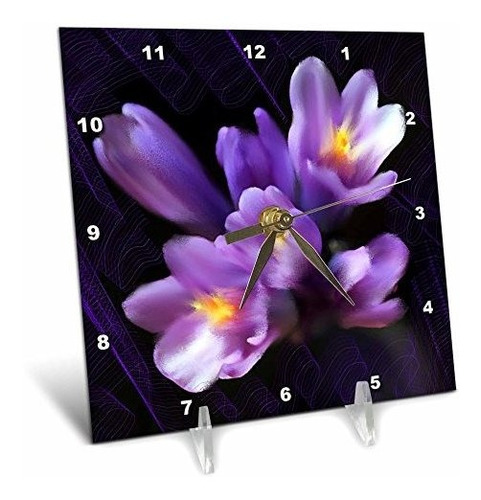 3drose Llc Reloj De Escritorio Con Flores Moradas De 6 X 6 P