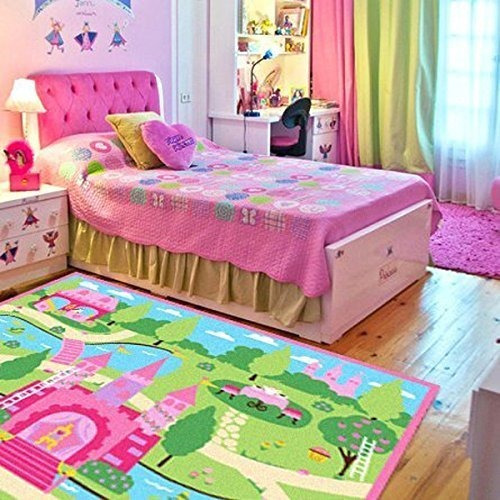 Huahoo Pink Girls Alfombras De Dormitorio Castillo De Dibujo
