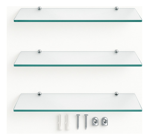 Kit 3 Prateleiras De Vidro 40x10 Para Banheiro Porta Shampoo