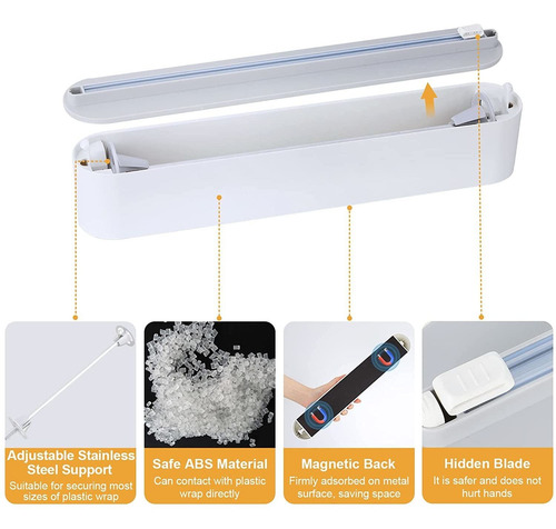 Magnetic Refillable Plastic Wrap Dispenser With Cutter
