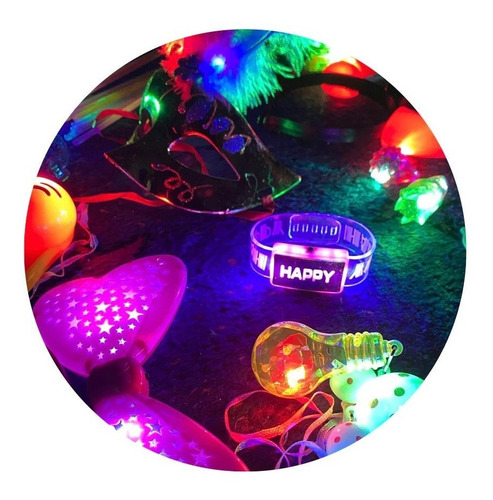 Pulseras Brazalete Happy Led Silicona Cotillon Luminoso X 10