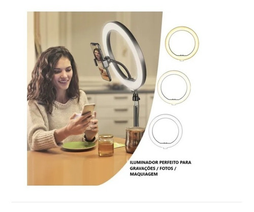 Imagem 5 de 7 de Ring Light Luz De Led Com Tripe Suporte Celular 3 Cores 26cm