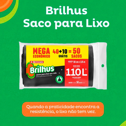 Saco De Lixo 110lt Até 20kg Reforçado Preto Leve 50 Pague 40
