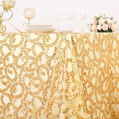 Mantel Rectangular Con Purpurina Dorada De 90 X 156 Pulgadas