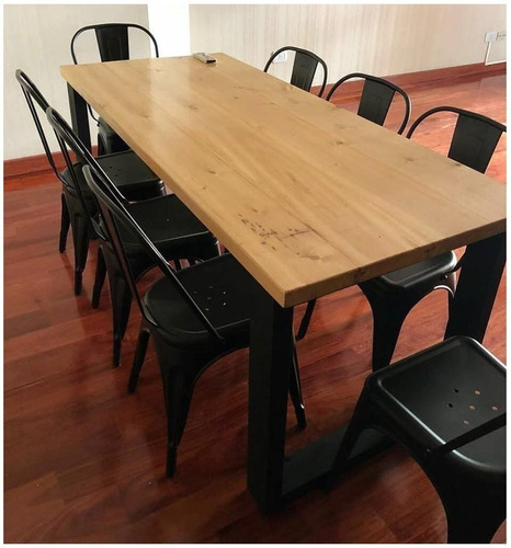 Mesa  Industrial Comedor Hierro Y Madera 200 X 80 Laqueada