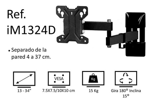 Imagen 8 de 9 de Soporte Base Pared Móvil Monitor Pc Tv 13 14 17 19 21 24 27