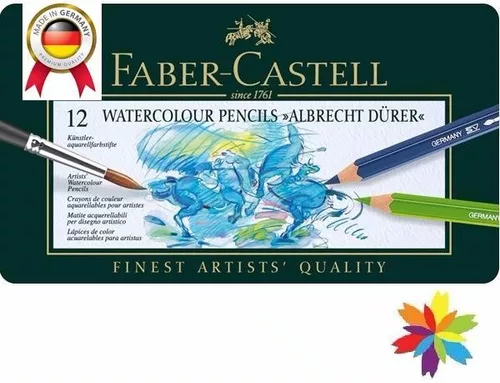 comprar estuche metal 12 lapices de color acuarelables faber