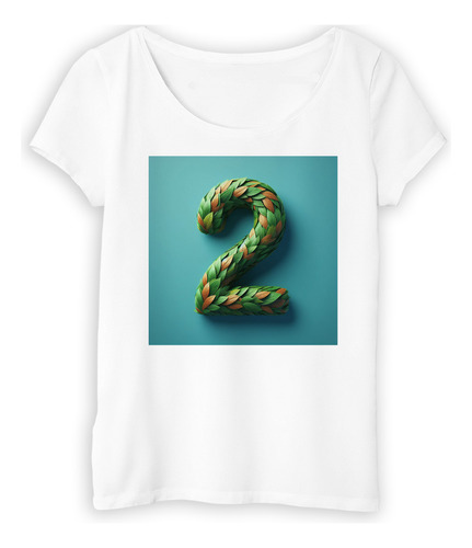 Remera Mujer Numero 2 Arte Con Forma Hojas Realista M1